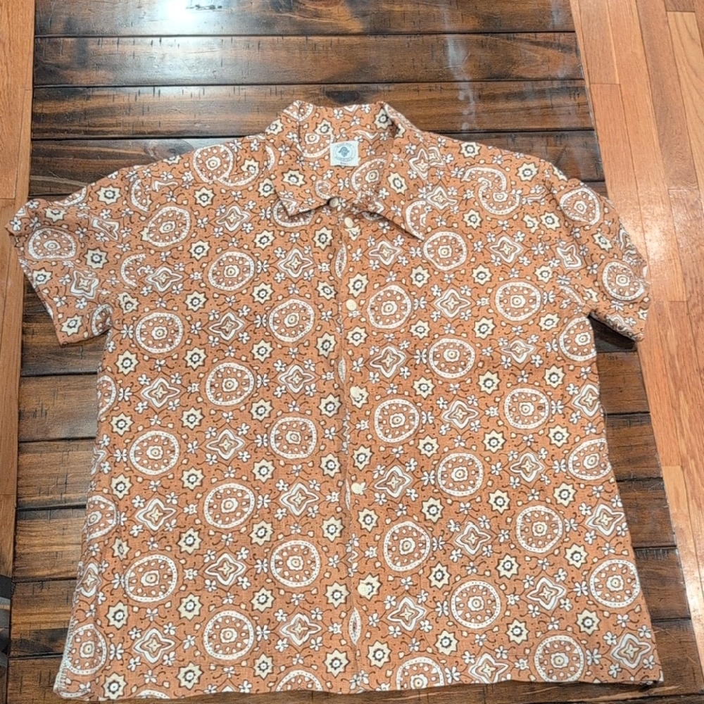 18 East Linen Printed Button Down Utility Short Sleeve Double Pocket